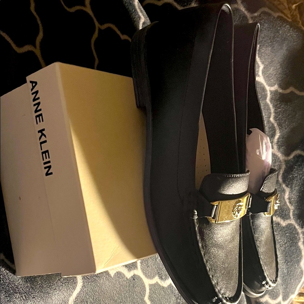 Anne Klein Black Loafers with Gold Accent - Picture 3 of 6